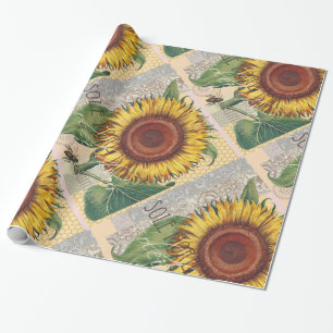 Papier Cadeau Art de fleur de damas vintage tournesol