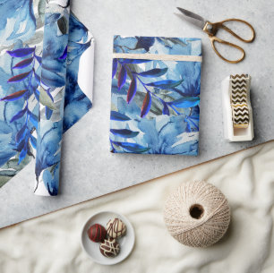 Papier Cadeau Art de fleurs abstraites aquarelles modernes bleue