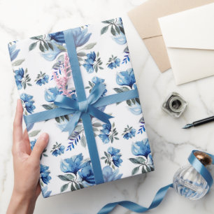 Papier Cadeau Art de fleurs abstraites aquarelles modernes bleue