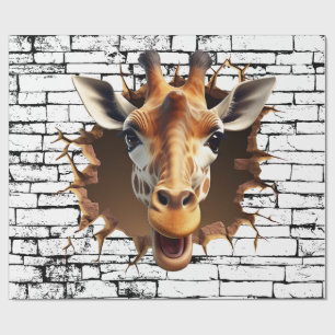 Papier Cadeau Art de girafe 3D qui brise le mur – Safari réalist
