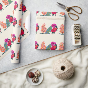 Papier Cadeau Art de jardin floral bohème maximaliste vibrant