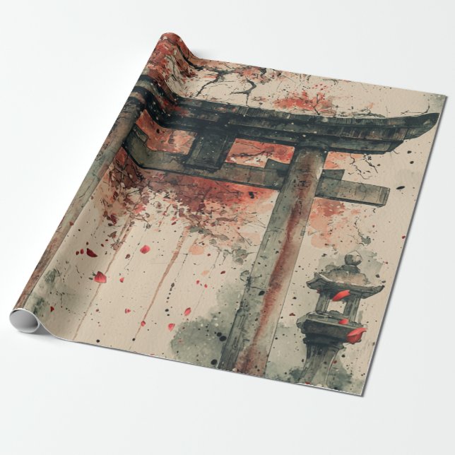 Papier Cadeau Art de lavis d'encre de Torii Sakura (Déroulé)