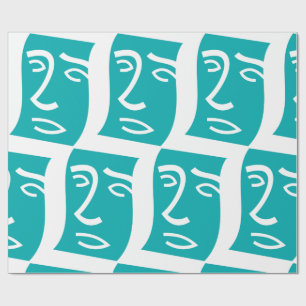 Papier Cadeau Art de ligne de visage abstrait moderne sarcelle