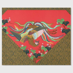 Papier Cadeau Art de l'oiseau phénix japonais rouge vintage G.A.