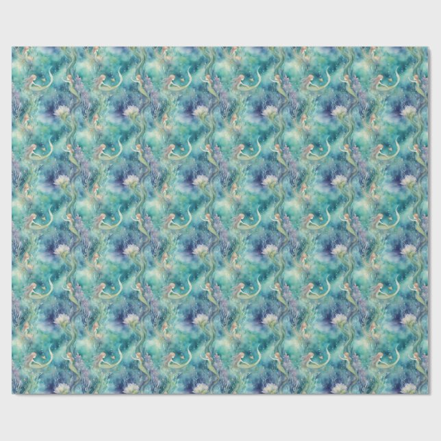 Papier Cadeau art de sirènes à l'aquarelle  (Plat)