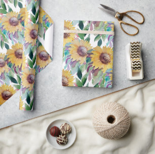 Papier Cadeau Art de tournesol aquarelle artistique rustique
