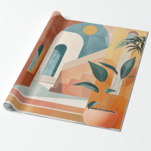 Papier Cadeau Art de voûte tropicale de milieu de siècle en ocre