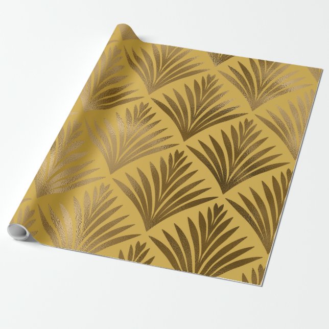 Papier Cadeau Art déco 16-01 de moutarde et d'or (Déroulé)