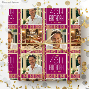 Papier Cadeau Art Déco Anniversaire Personnalisé Photo Élégant R