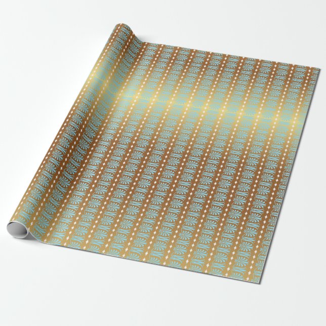 Papier Cadeau Art déco Aquamarine Bleu et Gold Stripes (Déroulé)
