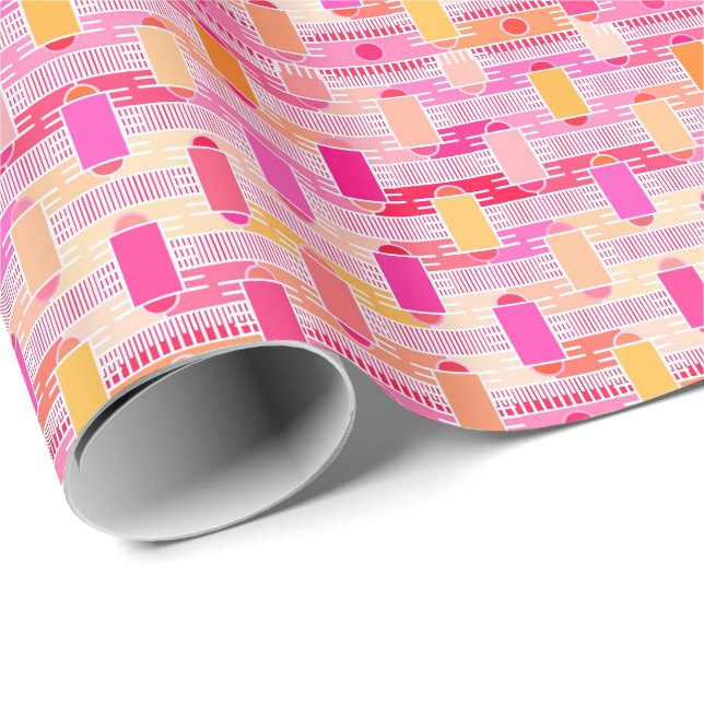 Papier Cadeau Art Déco chic industriel - rose, pêche, or (Coin rond)