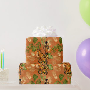 Papier Cadeau Art Déco Cuivre Vert Or Tiger Dame