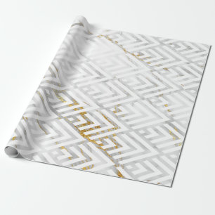 Papier Cadeau Art Déco Diamond Triangles Gris Marbre blanc Or