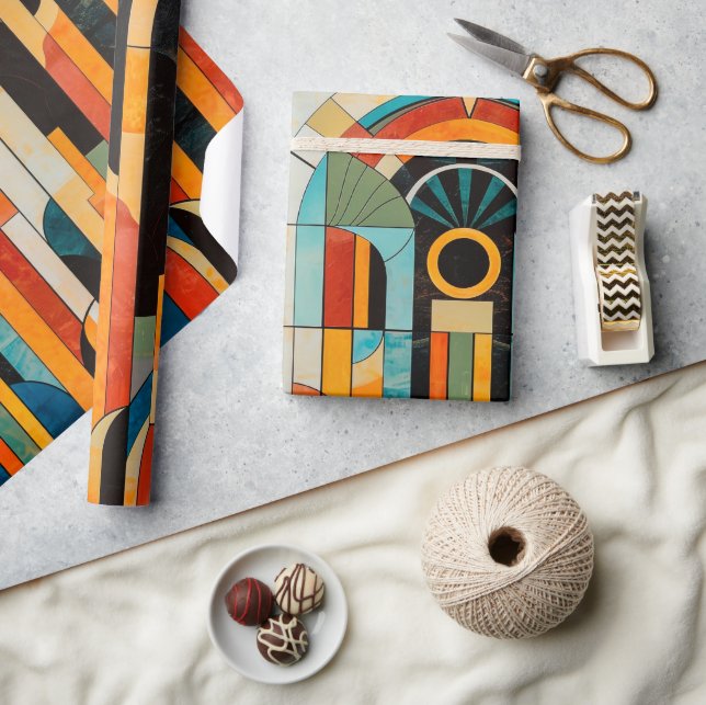 Papier Cadeau Art déco géométrique coloré motif 2 (Artisanat)