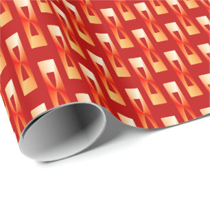 Papier Cadeau Art Déco Géométrique métallique - Rouge et Corail