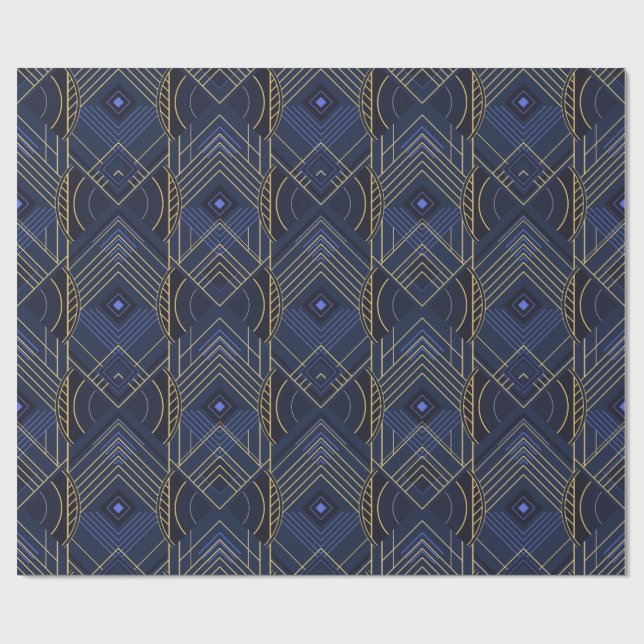 Papier Cadeau Art Déco Géométrique Uplift - Bleu (Plat)