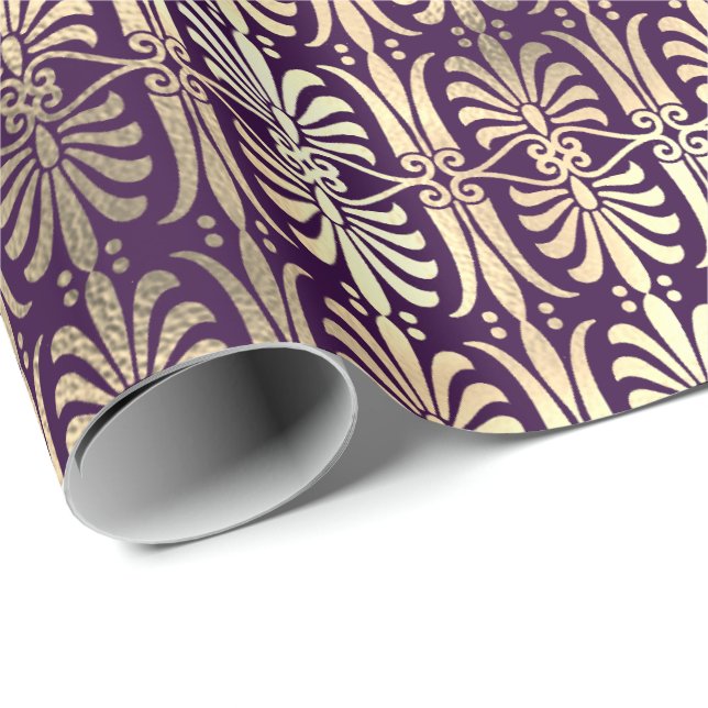 Papier Cadeau Art Déco Gold Champaigne violet violet Améthyste (Coin rond)