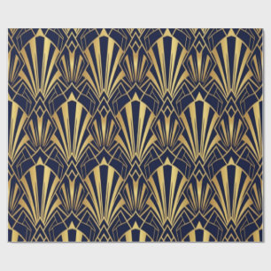 Papier Cadeau Art Deco Gold Fan Pattern Gift Wrap