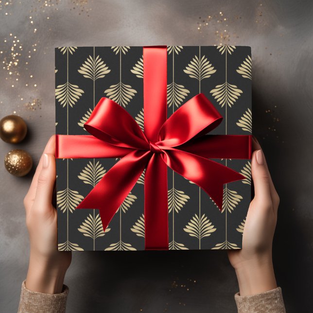 Papier Cadeau Art Déco Gold Palm Fern Fronds Motif (Créateur téléchargé)