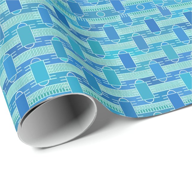 Papier Cadeau Art Déco industriel chic - bleu doux (Coin rond)