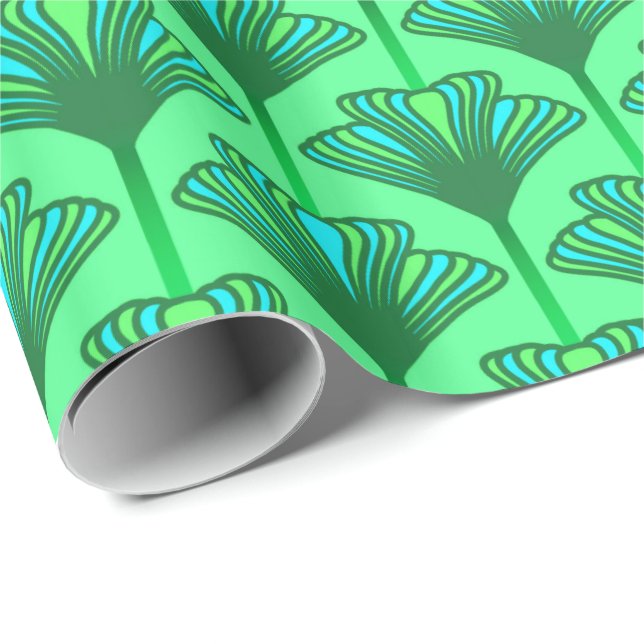 Papier Cadeau Art Déco Lily, Jade Green et Turquoise (Coin rond)