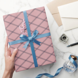 Papier Cadeau Art déco Marine Diamants bleus sur rose vif
