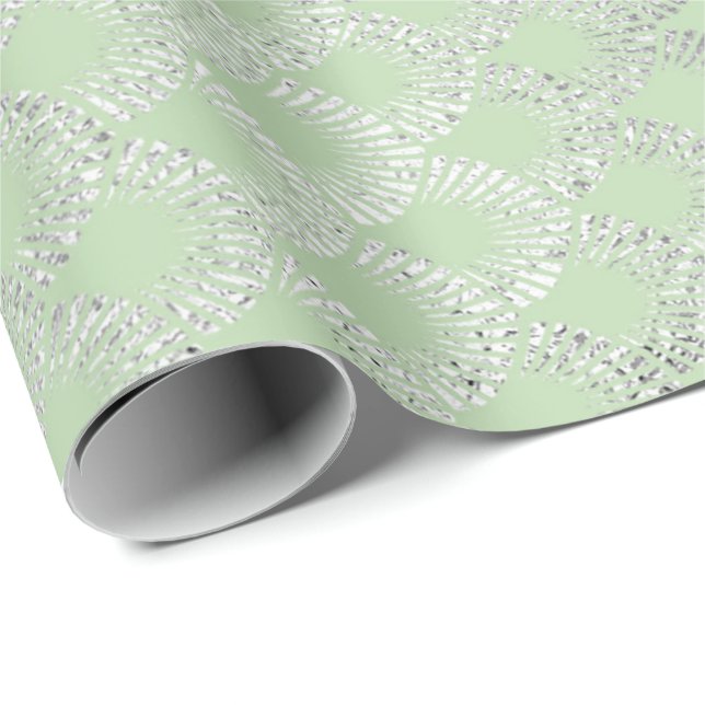 Papier Cadeau Art Déco Mint Green Silver Scales Vip (Coin rond)