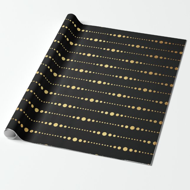 Papier Cadeau Art déco moderne Golden Black Drops Vip (Déroulé)