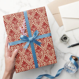 Papier Cadeau Art Déco Motif 01 - Rouge foncé sur blanc cassé