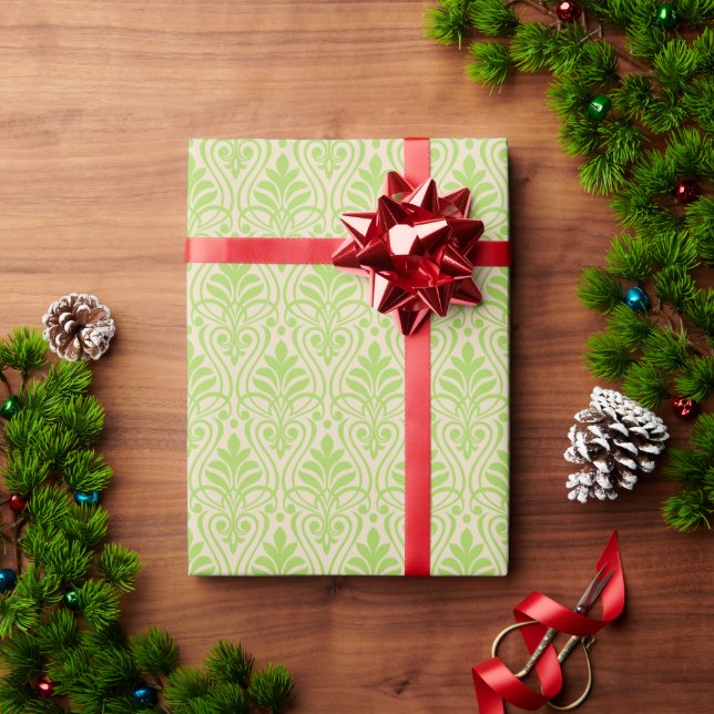 Papier Cadeau Art Déco Motif 01 - Vert clair sur blanc (Cadeau de vacances)