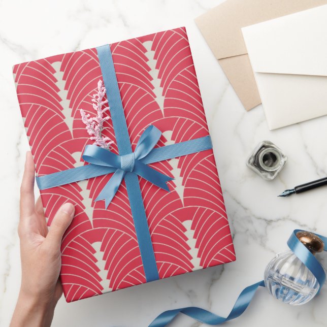 Papier Cadeau Art Déco Motif 03 - Off-White sur Paradise Pink (Cadeaux)