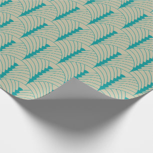 Papier Cadeau Art Déco Motif 03 - Turquoise sur Off-White