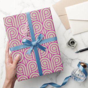 Papier Cadeau Art Déco Motif 07 - Bold Magenta sur Off-White