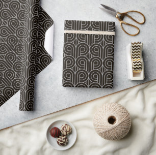 Papier Cadeau Art Déco Motif 07 - Espagnol gris sur noir