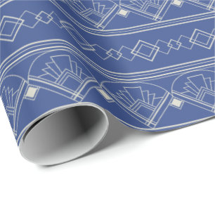 Papier Cadeau Art Déco Motif 08 - Off-White sur Prussian Blue