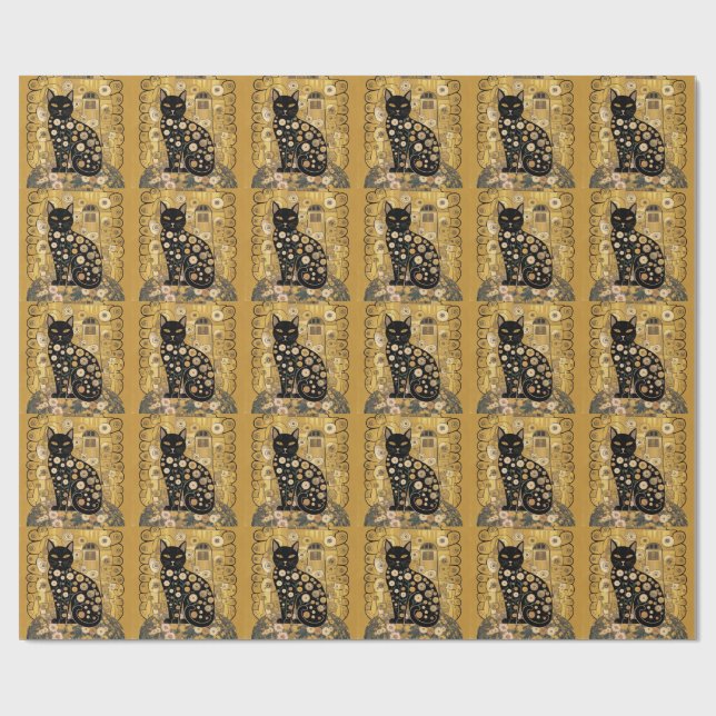 Papier Cadeau Art décoratif de chat noir dans le style de Gustav (Plat)