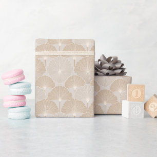 Papier Cadeau Art Deko Ginkgo Floral Gris Brun Botanique