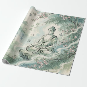 Papier Cadeau Art d'encre de bambou Bouddha méditant