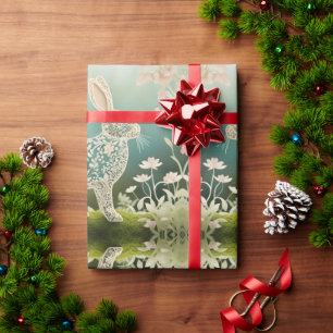 Papier Cadeau Art du printemps du lapin à fleurs blanches