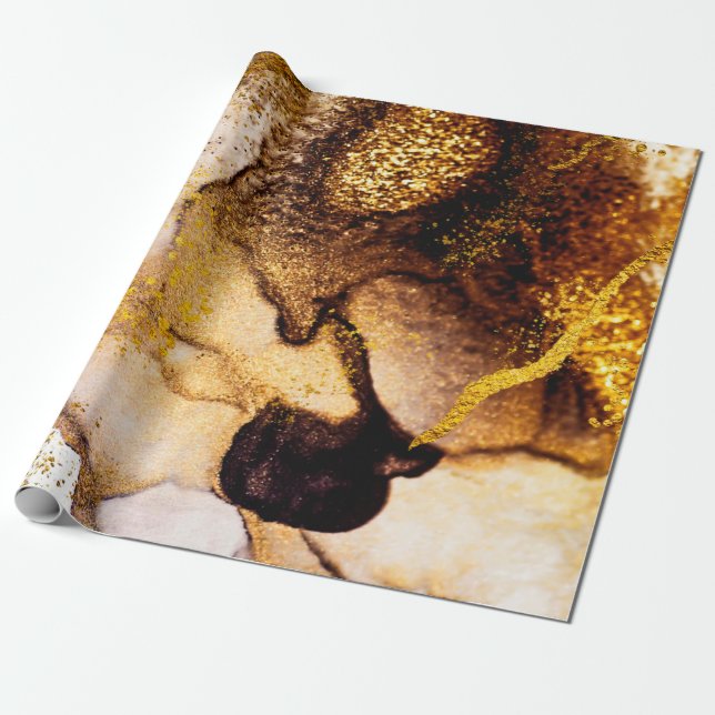 Papier Cadeau ART exotique. Tourbillon doré, design artistique.  (Déroulé)