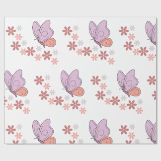 Papier Cadeau Art floral aux papillons mignons