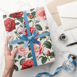 Papier Cadeau Art floral camélia neutre haut de gamme