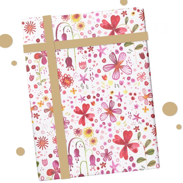 Papier Cadeau Art Floral D'Aquarelle Moderne (Modern floral watercolor art wrapping paper roll)
