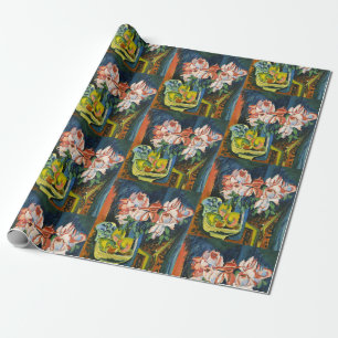 Papier Cadeau Art floral expressionniste aux roses roses de Kirc