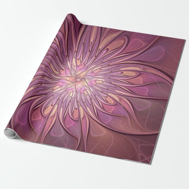 Papier Cadeau Art floral fractal moderne abstrait couleurs de ba (Déroulé)