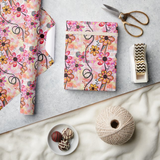 Papier Cadeau Art Floral Impression - Fleurs Abstraites et Vins  (Artisanat)