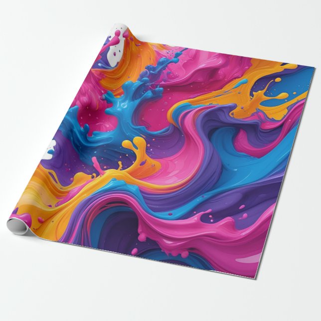 Papier Cadeau Art fluide Abstrait vif - Design d'éclaboussure co (Déroulé)