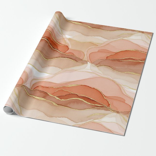 Papier Cadeau Art fluide accentué d'or - Marbre de Sienne (Déroulé)