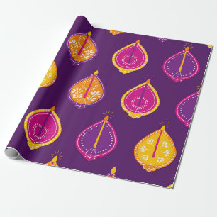 Papier Cadeau Art folklorique indien festif Diwali Diya