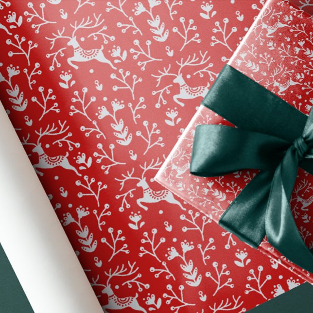 Papier Cadeau Art folklorique nordique Red Reindeer Antlers et B (Créateur téléchargé)